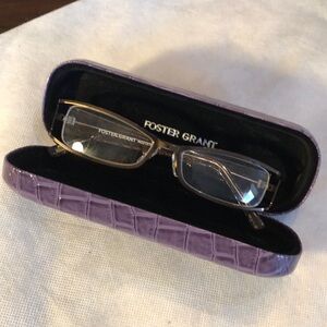 💜 Foster Grant +150 readers metallic frame acryllic arms, nose guard + hard case